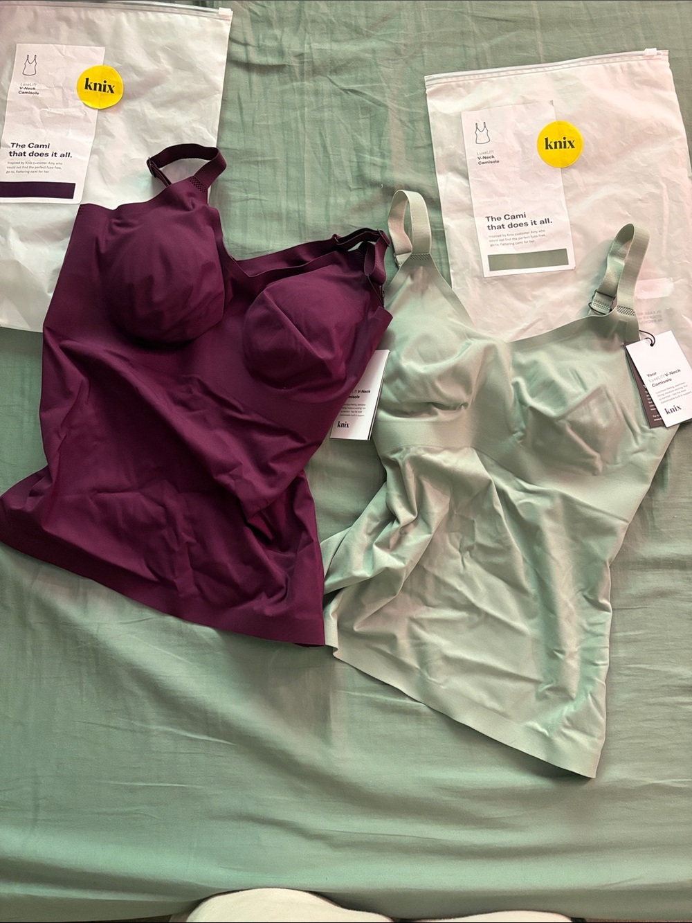2x knix LuxeLift V-neck camisoles sizes S and S+
